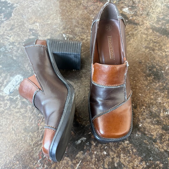 Vintage 90s Patchwork Chunky Heel‎ Pump Loafers Square Toe Y2K 